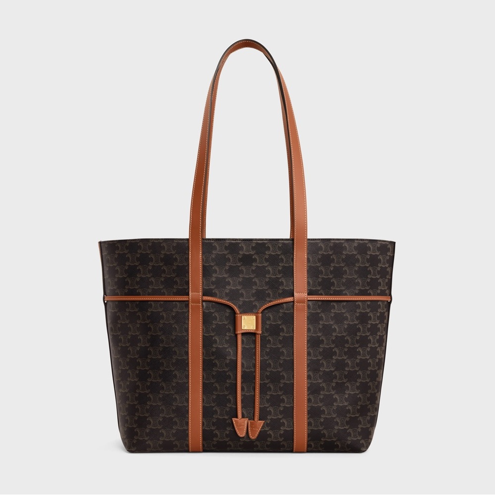 CELINE Cabas Drawstring in Triomphe Canvas & Calfskin - PRISTINE Condition